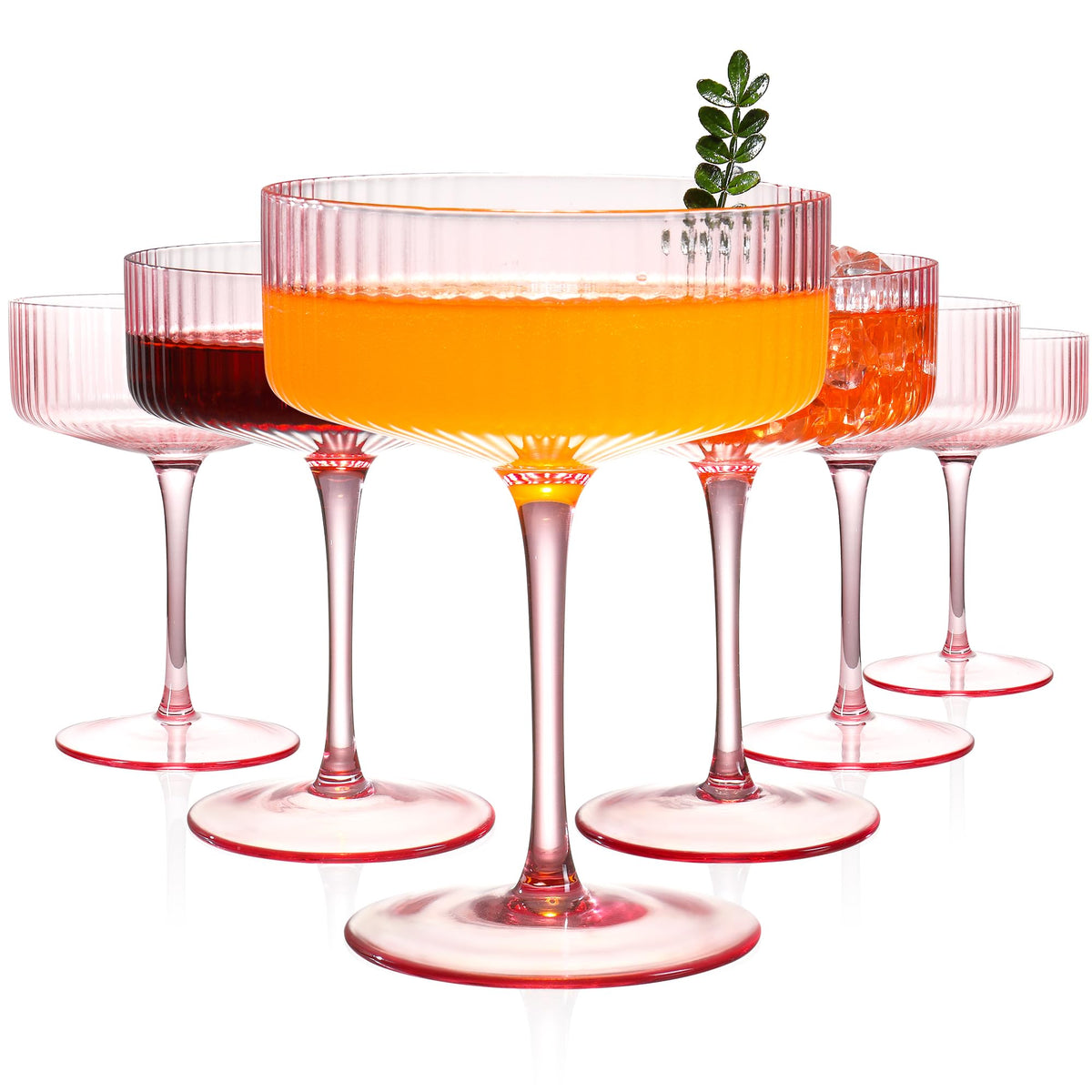 10 oz Pink Ribbed Coupe Glasses Set T322747