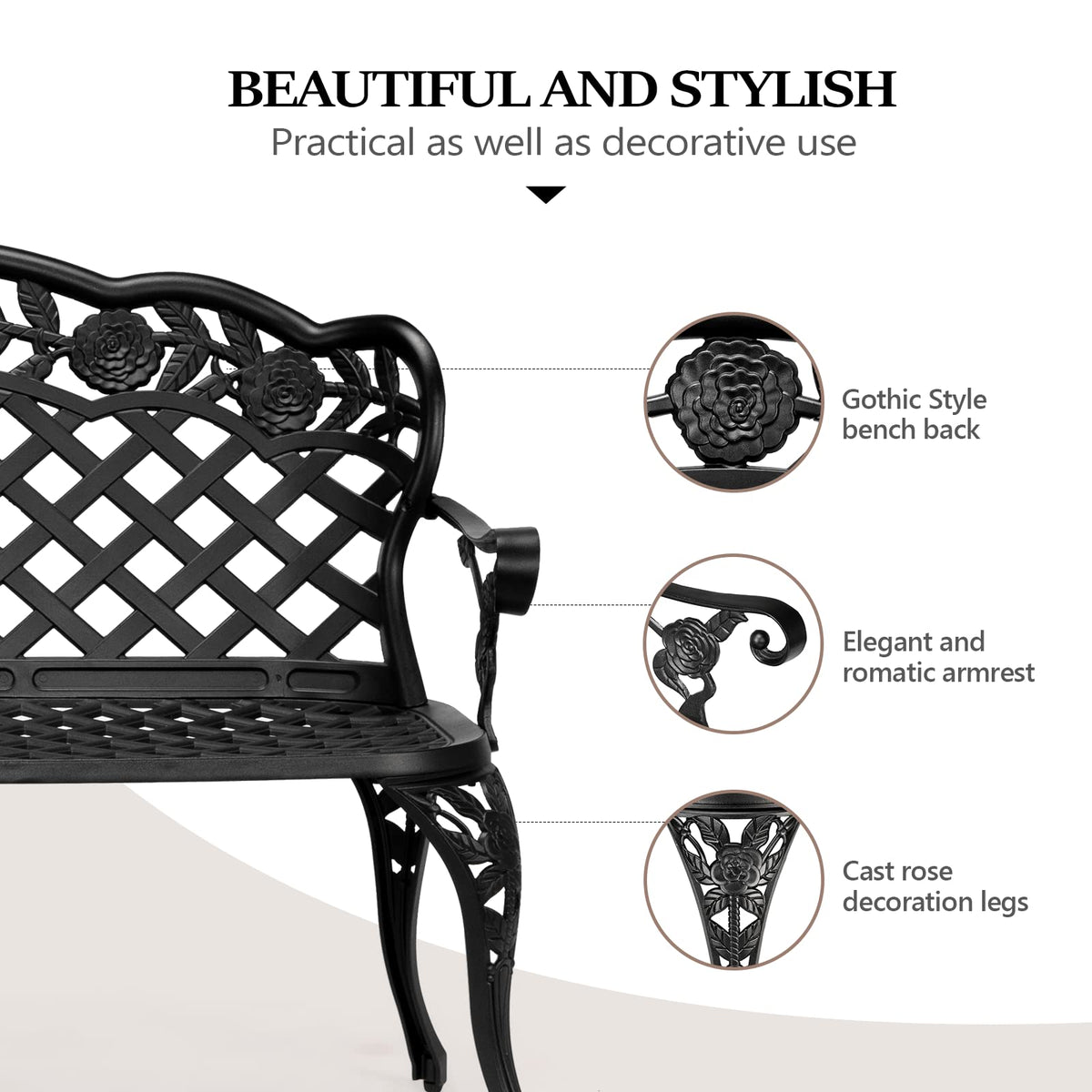 42.5" Black Cast Aluminum Outdoor Bench T1217