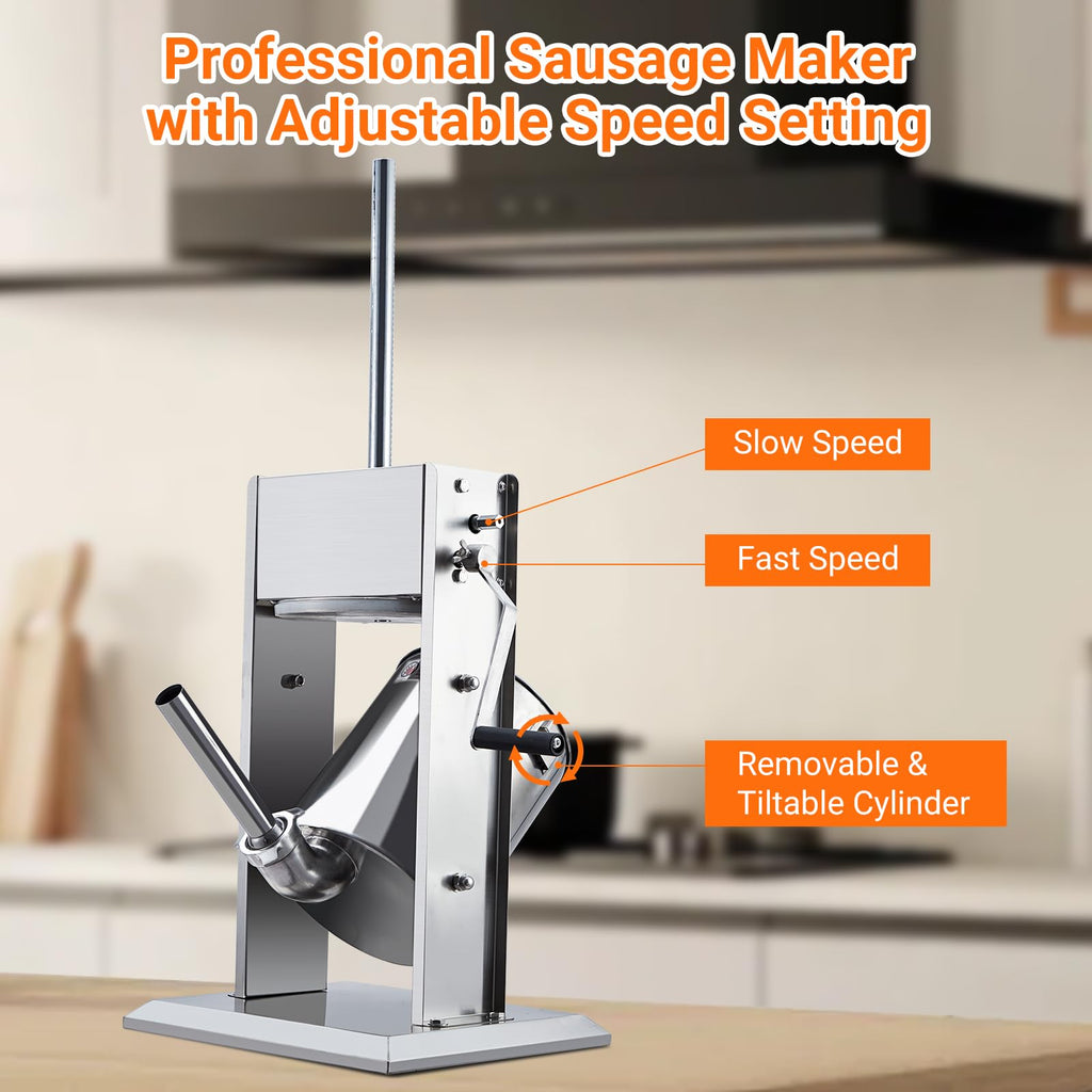 Manual 5L Stainless Steel Sausage Stuffer with 4 Stuffing Tubes N1854