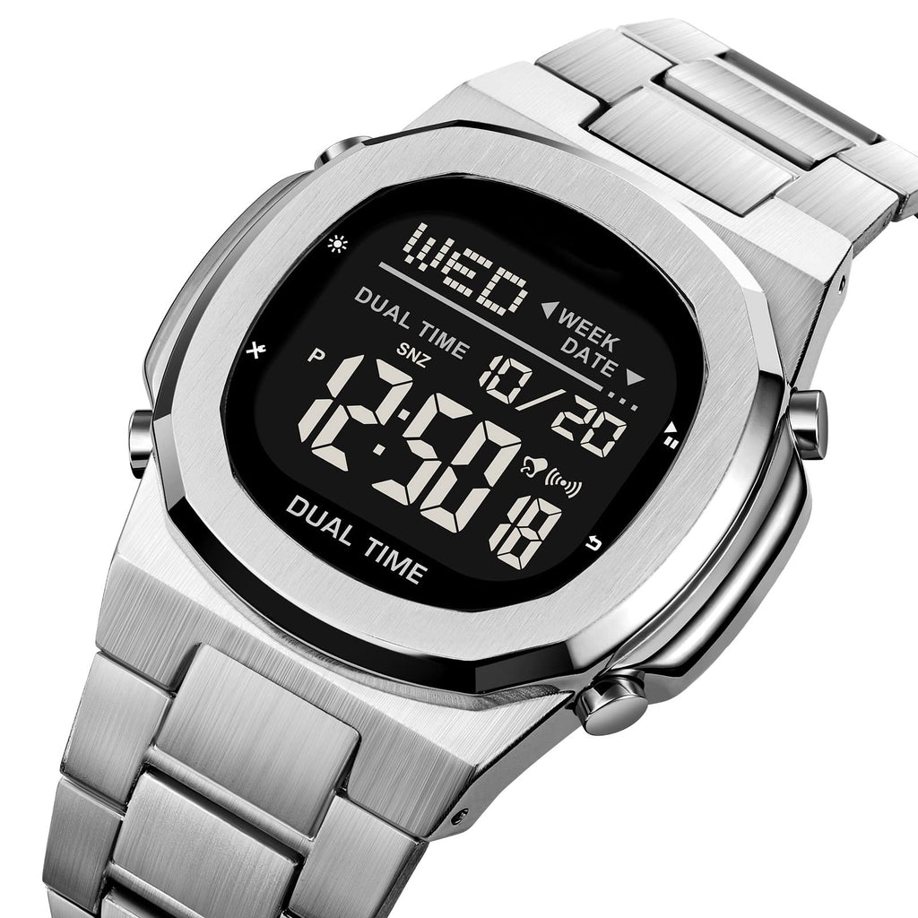Men's Multifunctional Electronic Outdoor Sports Watch EL Light Large Digital Display Stainless Steel N2383