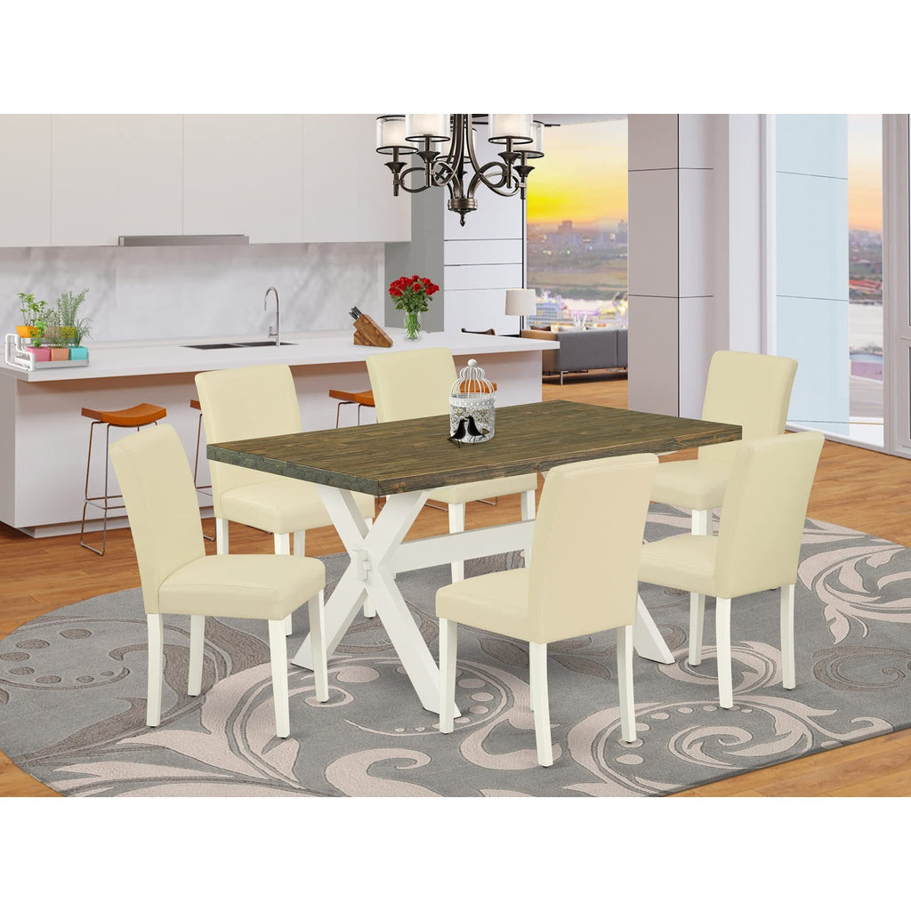7 Piece Dining Room Table Set with 6 White Faux Leather Chairs S131283