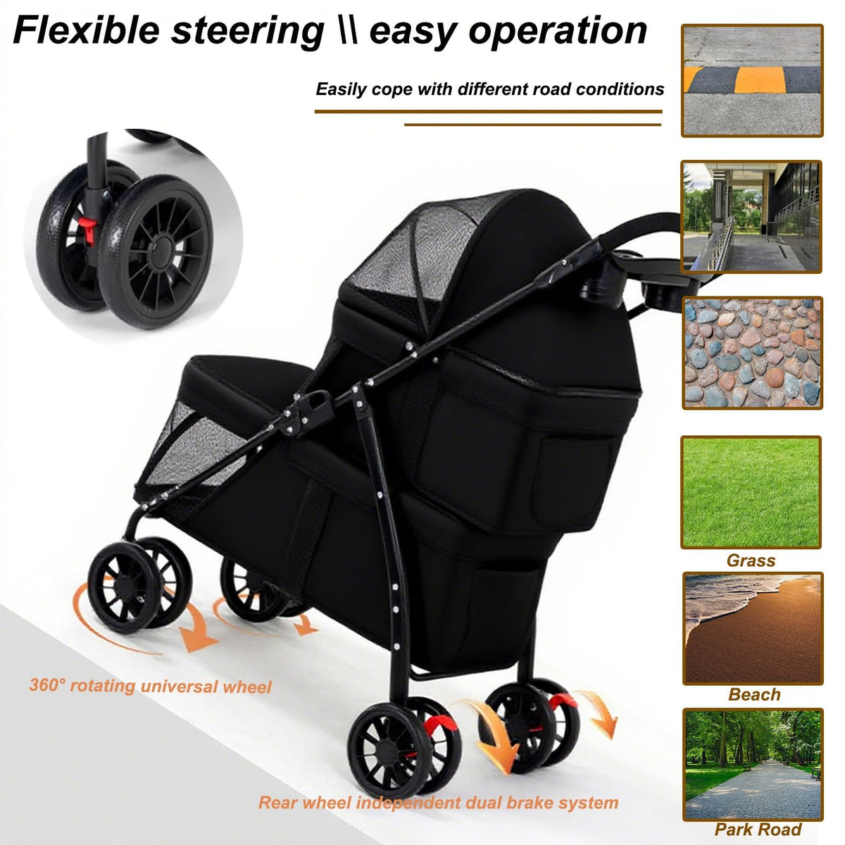 Double Dog Stroller for Medium Small Dogs and Cats W9467