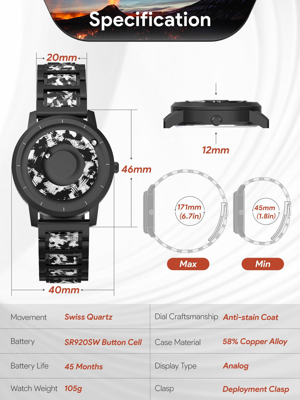 Magnetic Quartz Watch with Stainless Steel Band T8376