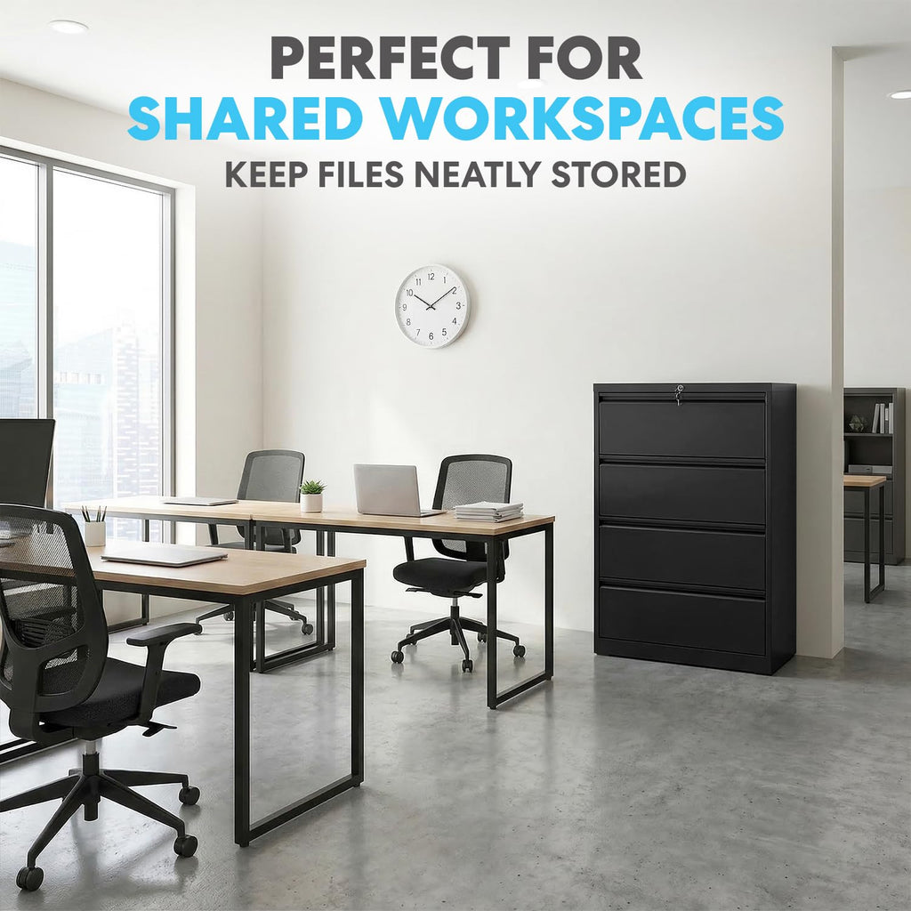 4 Drawer Black Metal File Cabinet with Lock Y21103