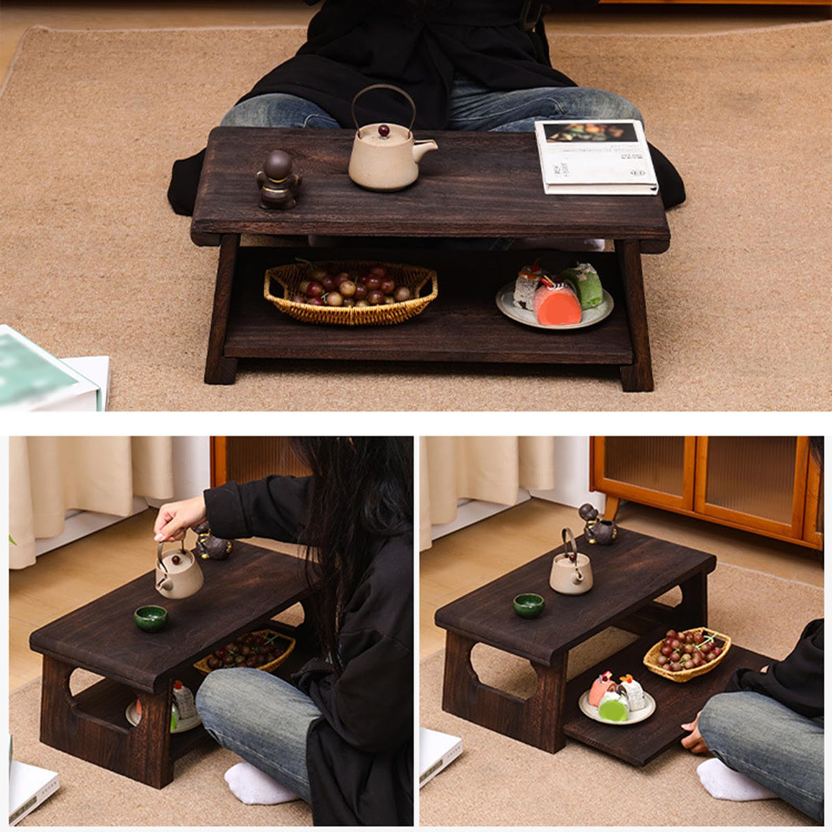 Foldable Japanese Low Floor Table 60x30x22cm Y526482