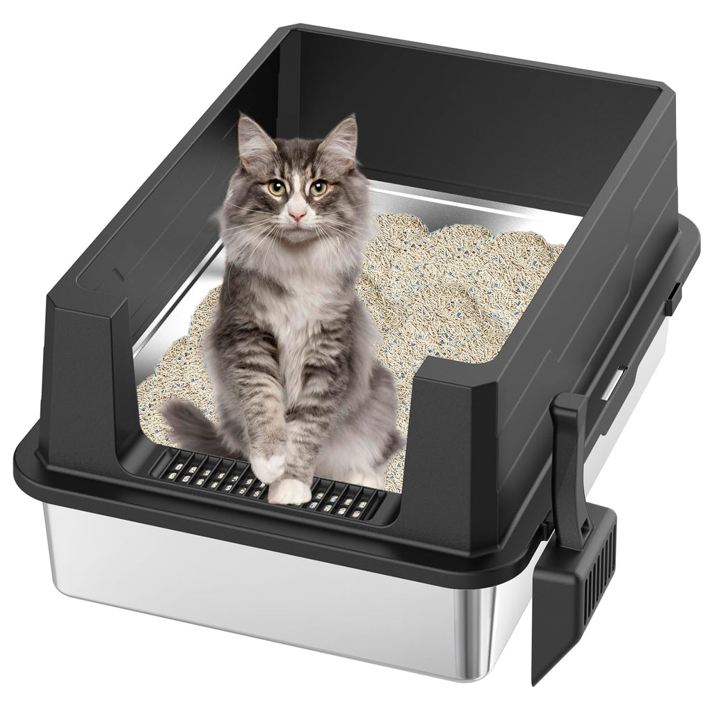 XXXL Stainless Steel Cat Litter Box with High Sides and Scoop J4639