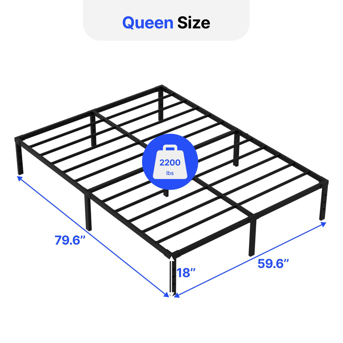 18 Inch Queen Size Metal Platform Bed Frame with Underbed Storage H770176