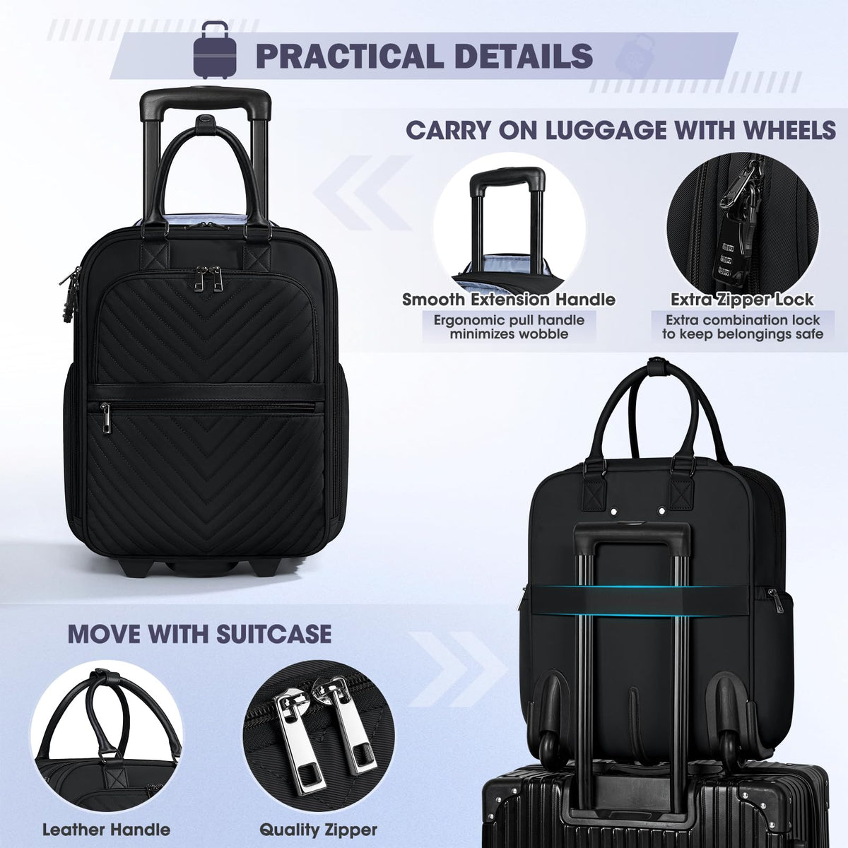 16-inch Lightweight Softside Underseat Carry On Luggage with Wheels Black L354