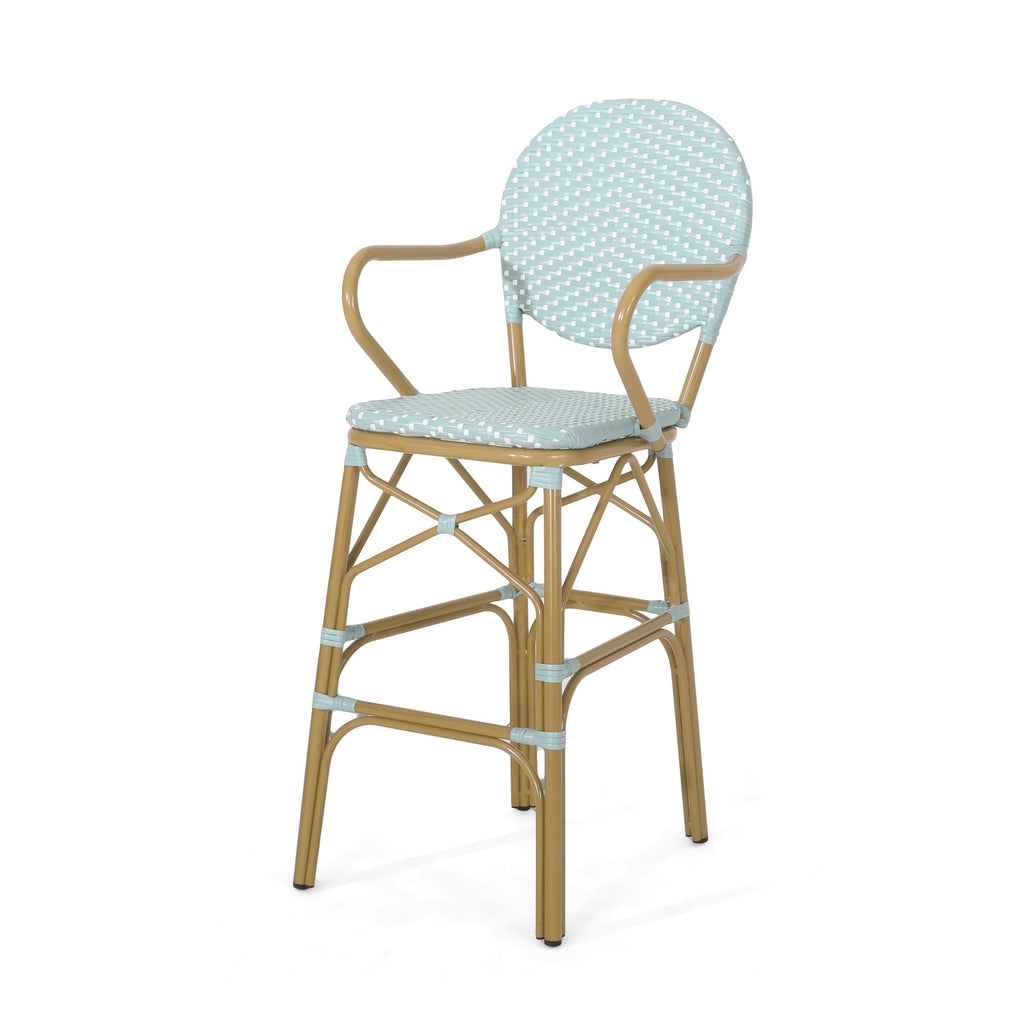Teal Bamboo Print Wicker Aluminum Bar Stools Set of 2 D415141
