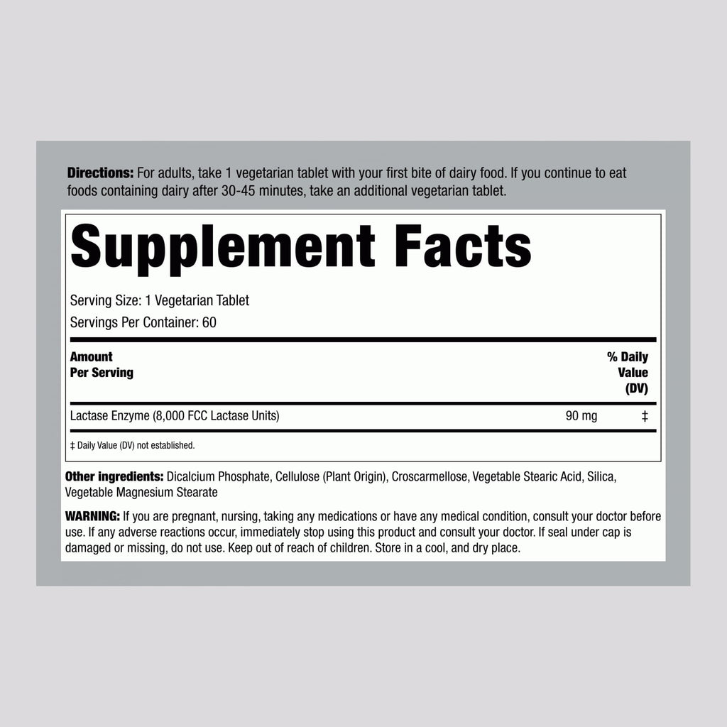 Lactase Enzyme 8000 FCC 60 Tablets K19565