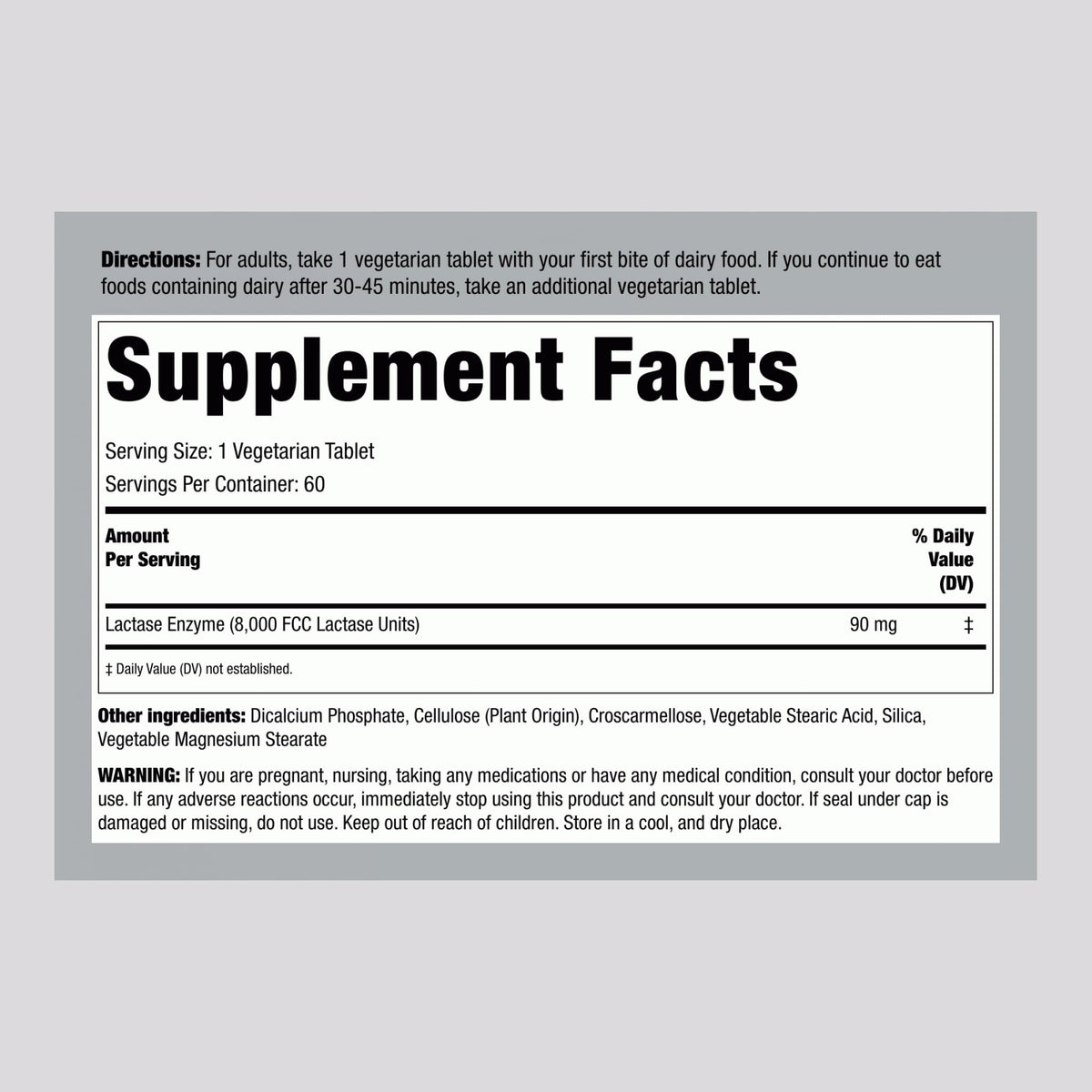 Lactase Enzyme 8000 FCC 60 Tablets K19565