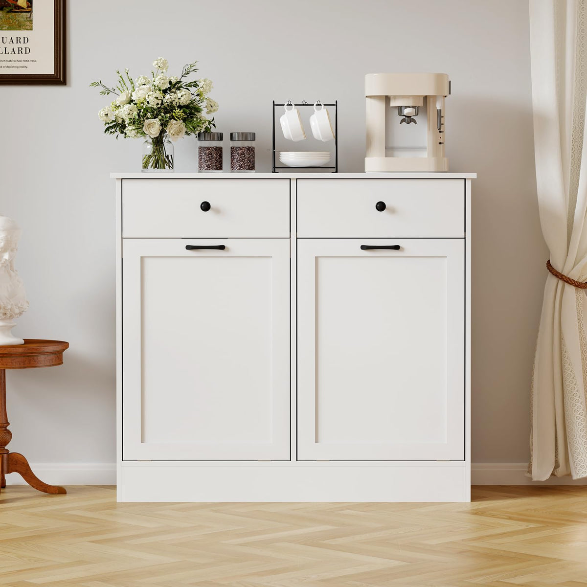 White 20-Gallon Wooden Tilt-Out Trash Can Cabinet P8191