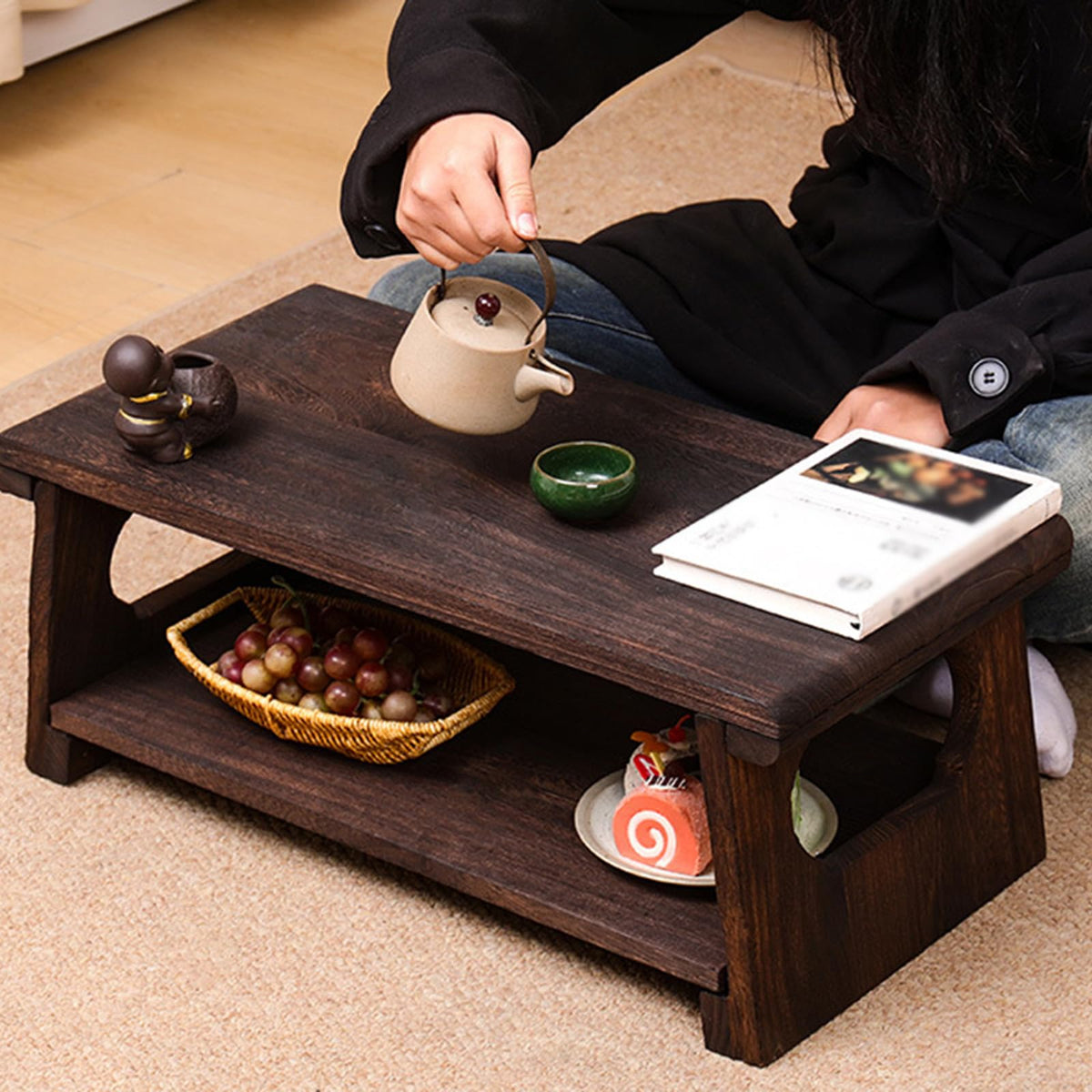 Foldable Japanese Low Floor Table 60x30x22cm Y526482