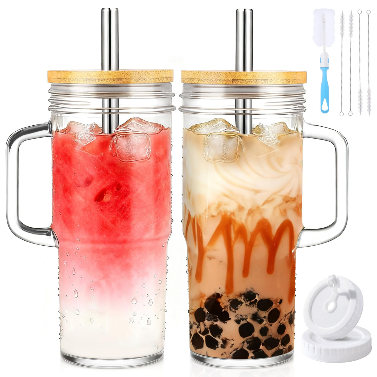 24oz Glass Tumbler with Lid & Straw 2-Pack J86925