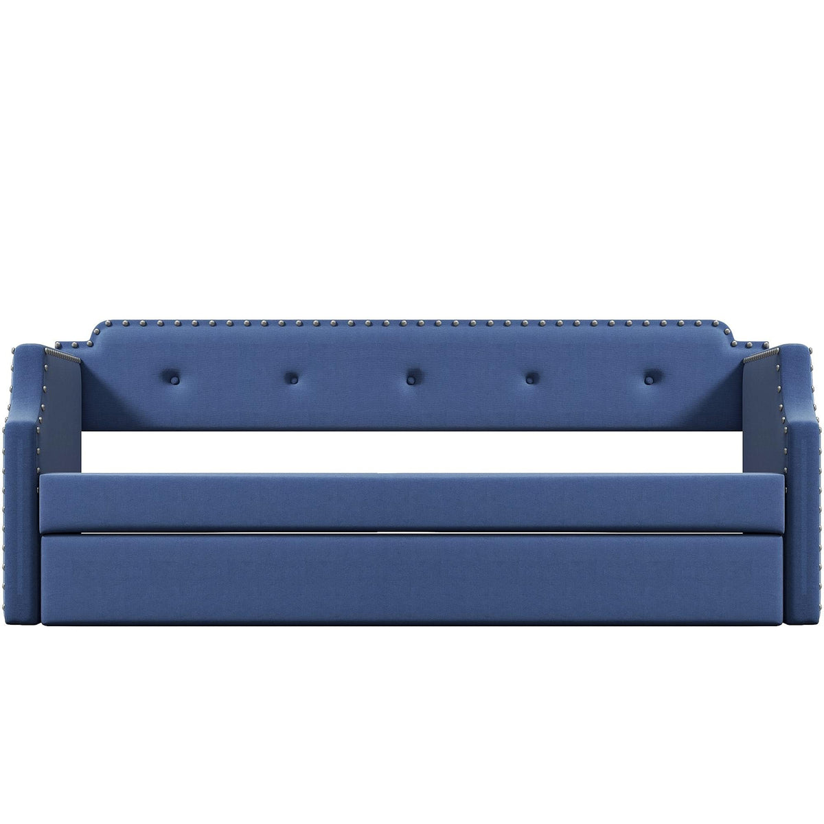Blue Linen Fabric Upholstered Twin Daybed with Trundle M3889