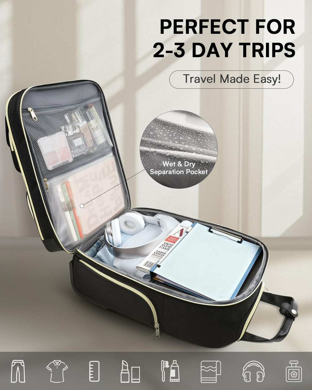 Black 16-Inch Underseat Carry On Luggage with Wheels Q322128