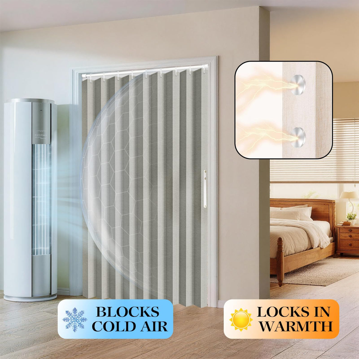 100% Blackout Fabric Folding Door Curtain with Magnetic Closure B9023