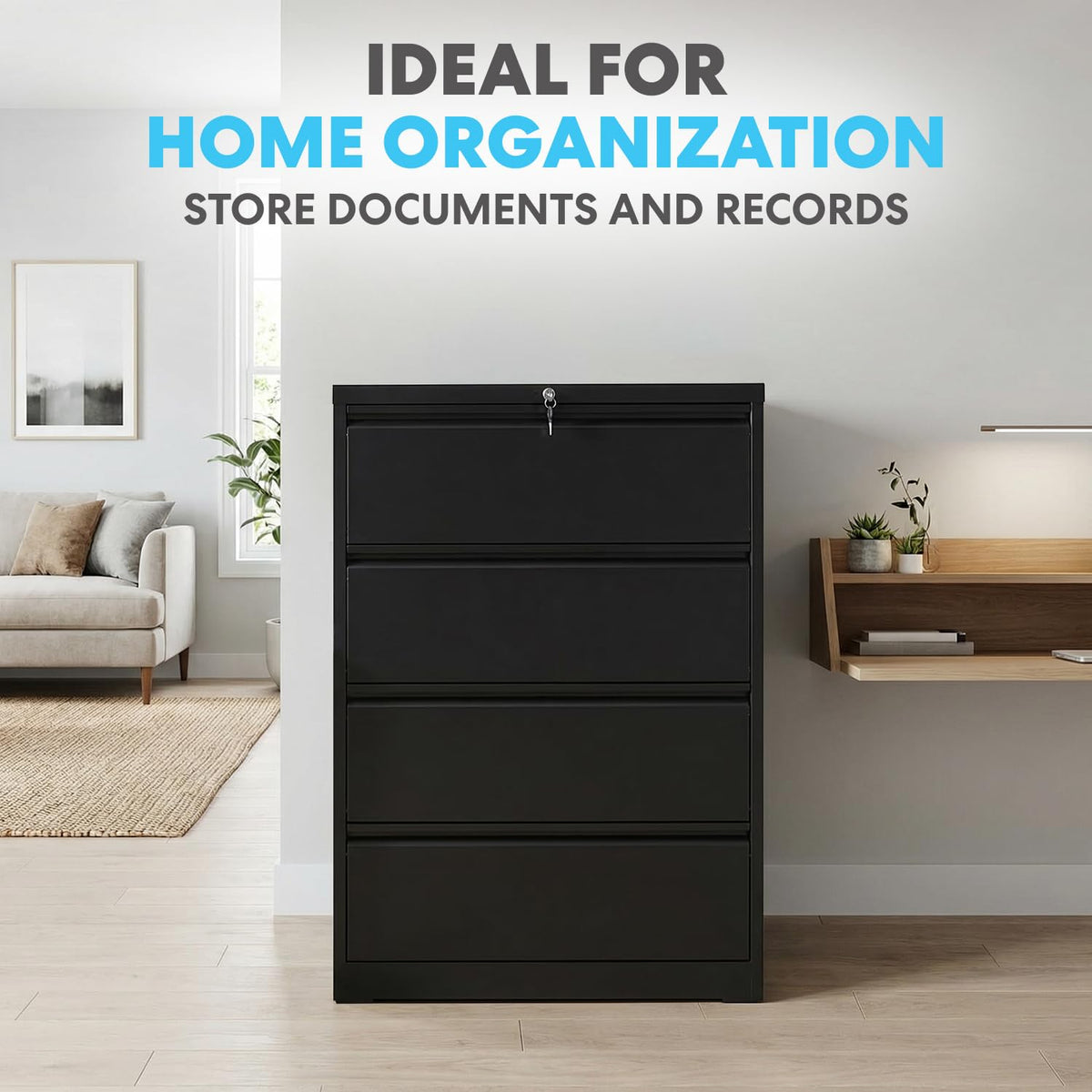 4 Drawer Black Metal File Cabinet with Lock Y21103
