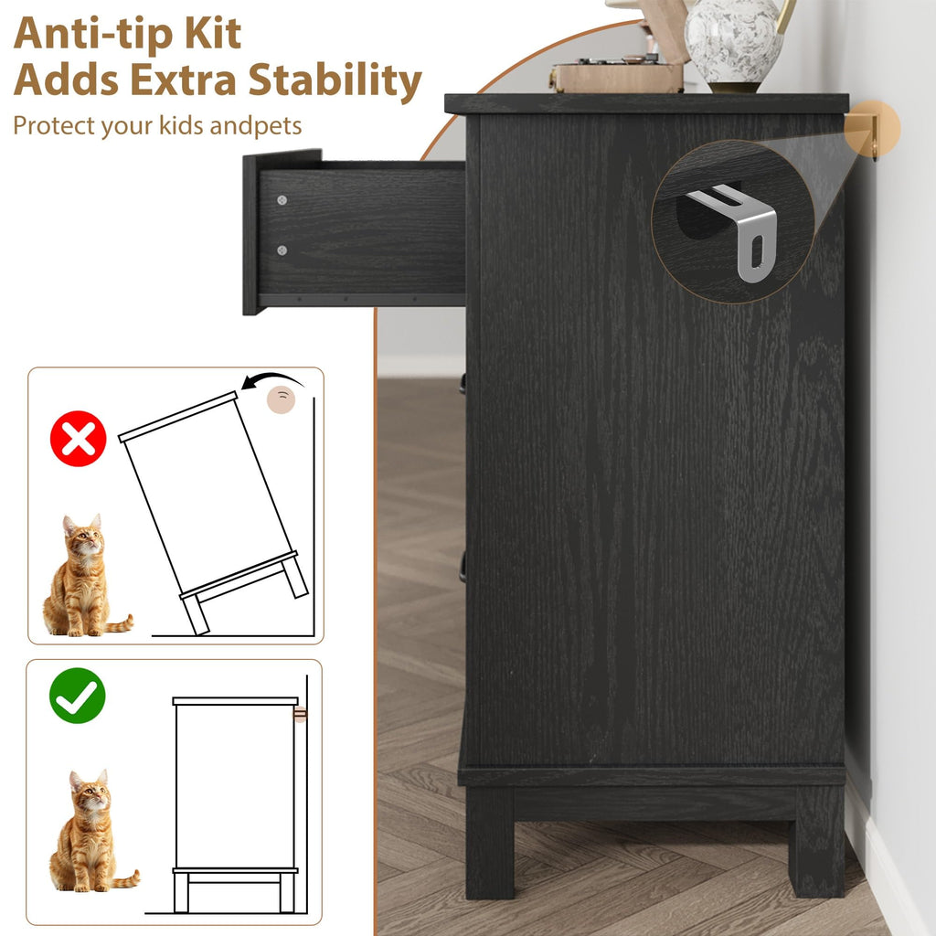 6 Drawer Wood Dresser Dark Black L555