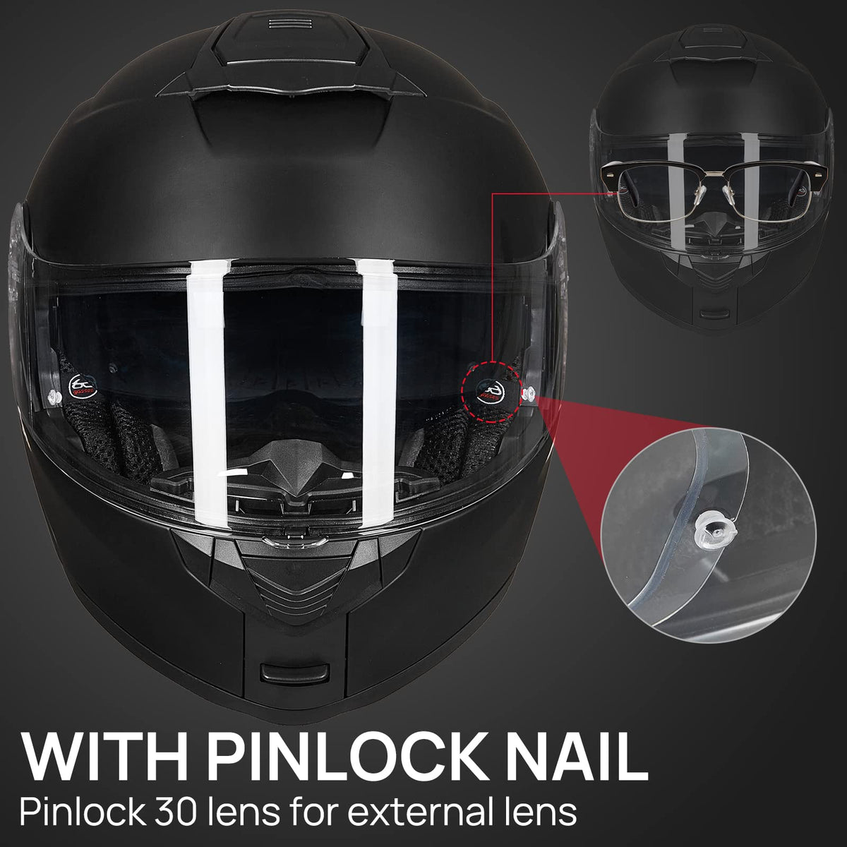 Matte Black Large Modular Full Face Motorcycle Helmet S2554