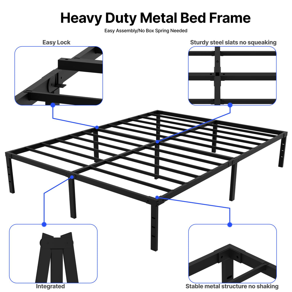 18 Inch Queen Size Metal Platform Bed Frame with Underbed Storage H770176