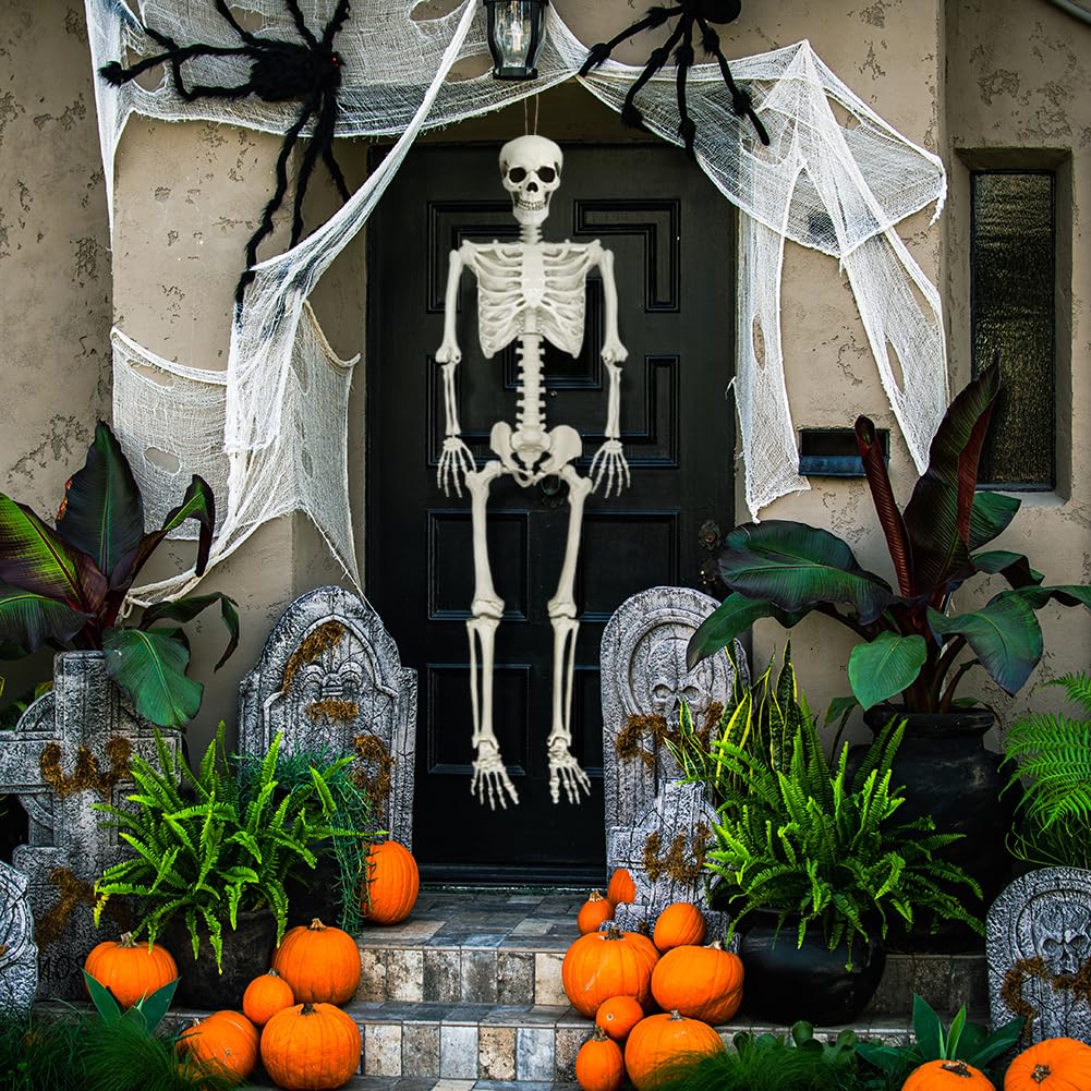5.4Ft Posable Halloween Skeleton with Dog Cat Skeleton W457