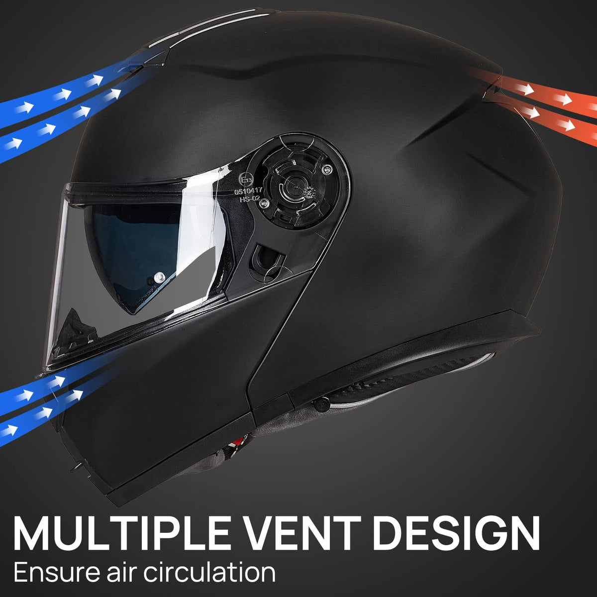 Matte Black Large Modular Full Face Motorcycle Helmet S2554