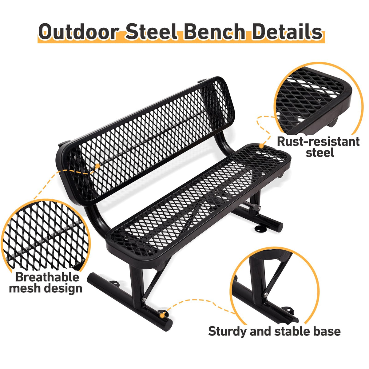 Metal Park Bench with Backrest J17560