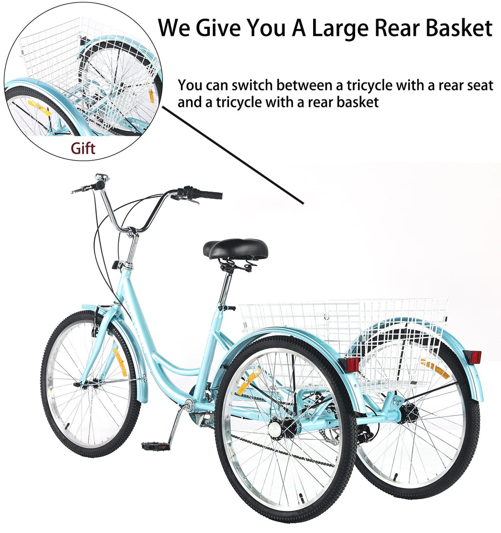 7 Speed Adult Tricycle with Child Seat and Rear Baskets U6788