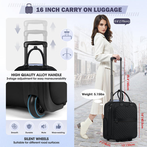16-inch Lightweight Softside Underseat Carry On Luggage with Wheels Black L354