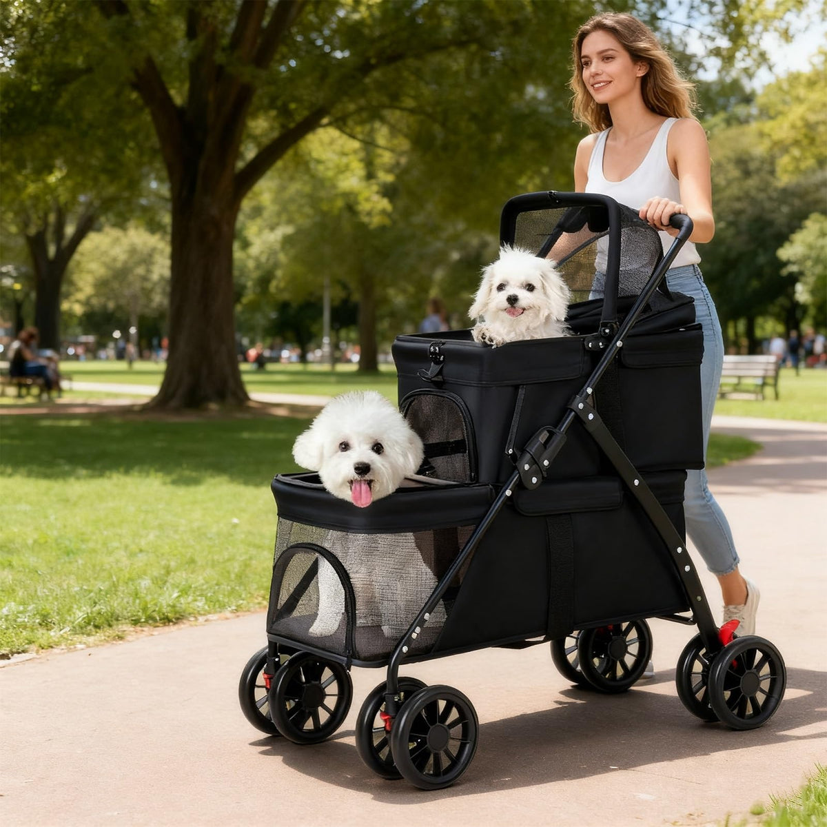 Double Dog Stroller for Medium Small Dogs and Cats W9467