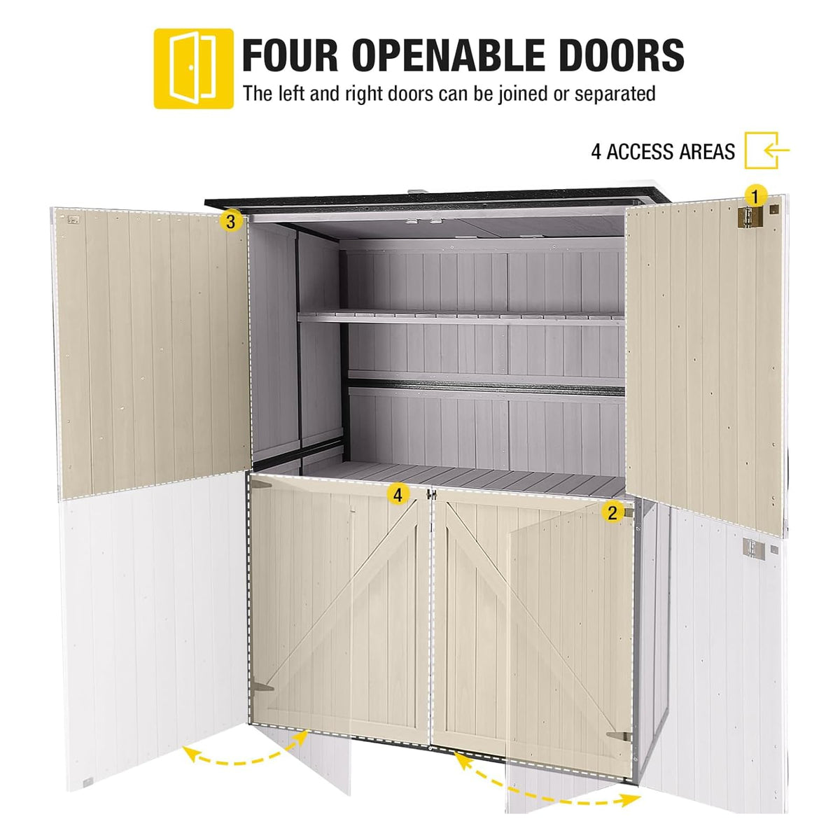 Off-White Storage Shed with Metal Frame, Wooden Floor and Adjustable Shelves O983