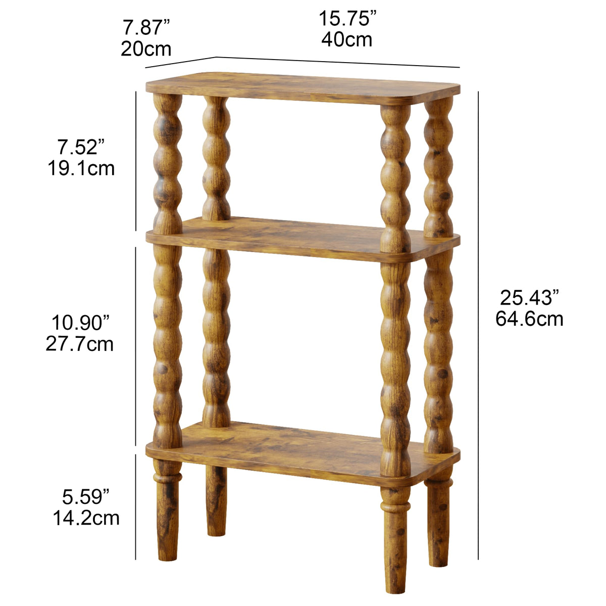 Side Table with Storage Shelf, 3-Tier Small Coffee Table V51325