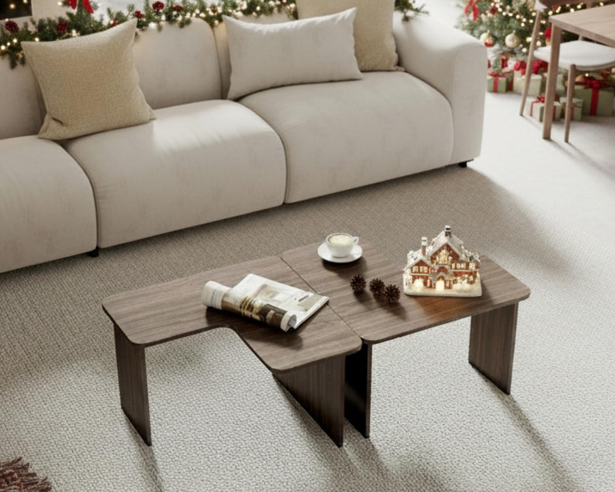 L Shaped Nesting Coffee Table Set of 2 Walnut G1341