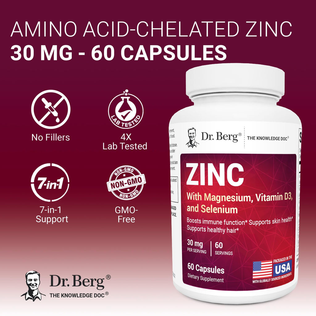 Zinc 30 mg 60 Capsules Chelated with Vitamin D & Selenium H911518