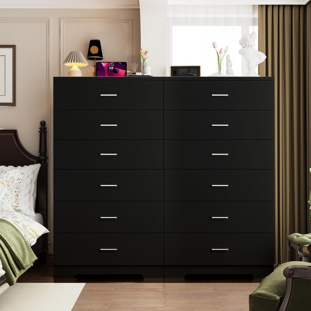 Black 6 Drawer Wood Dresser with Power Outlets O849