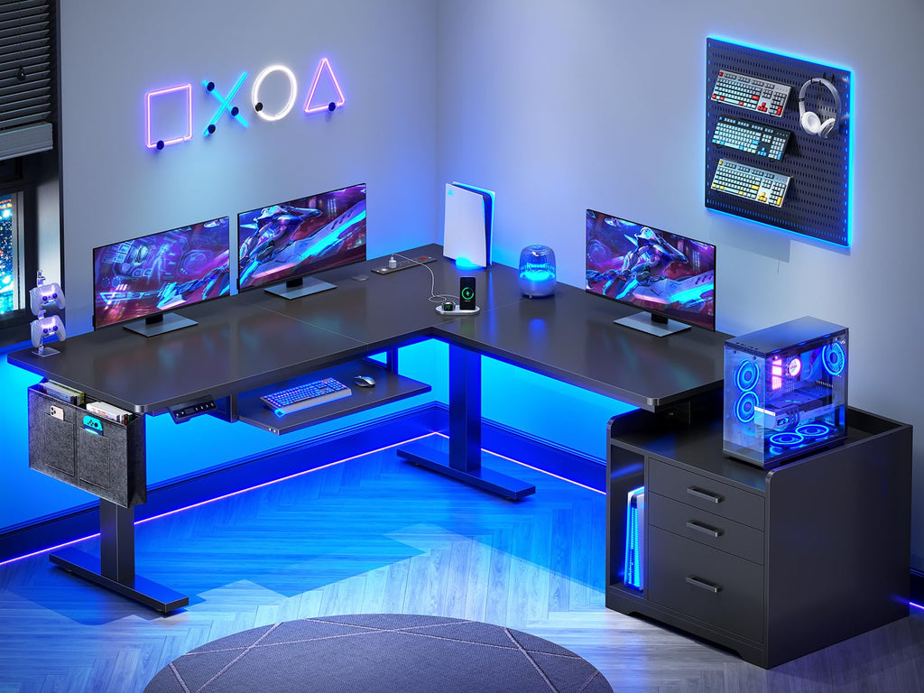 L Shaped Standing Desk with File Cabinet E1825