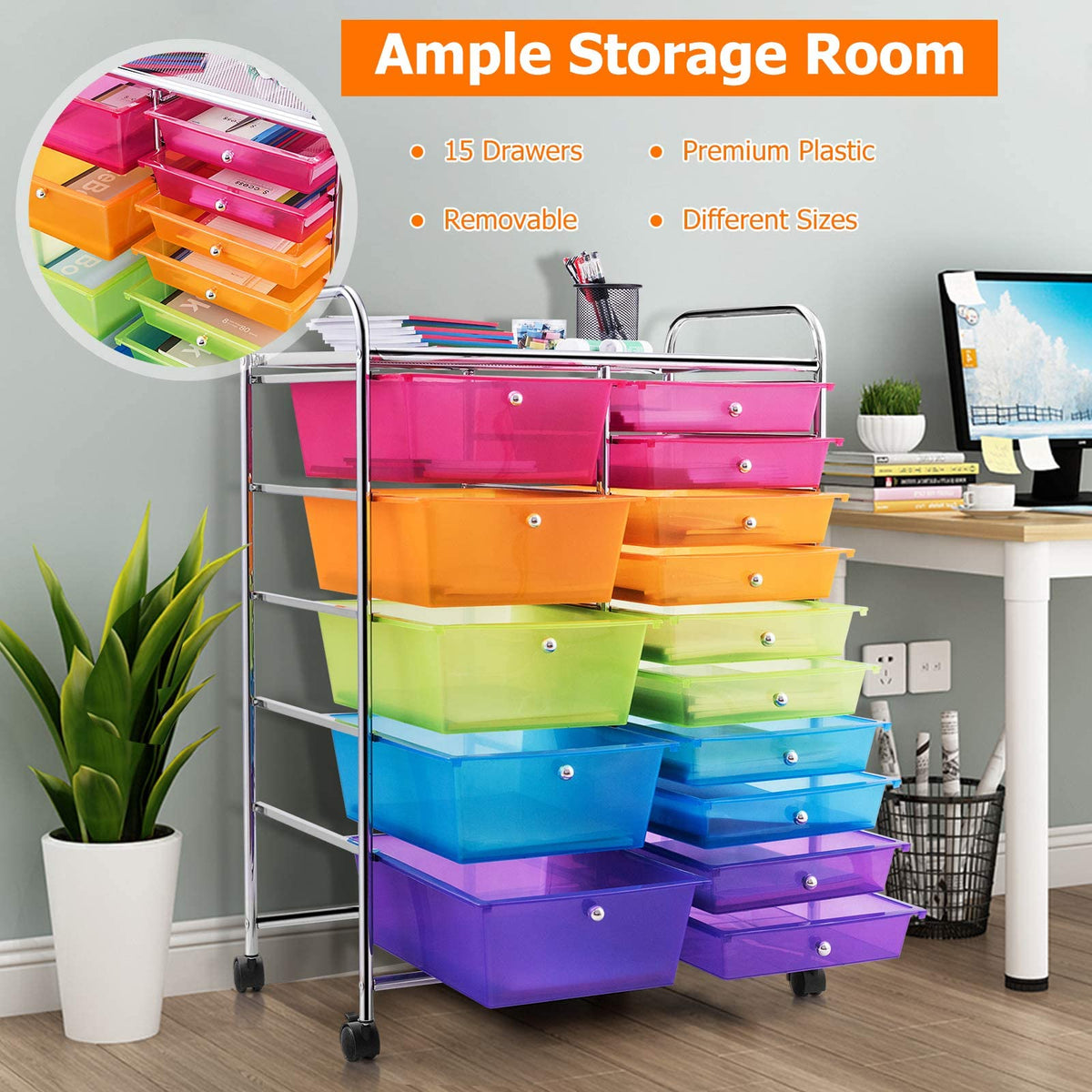 15 Drawer Rolling Storage Cart with Wheels D647
