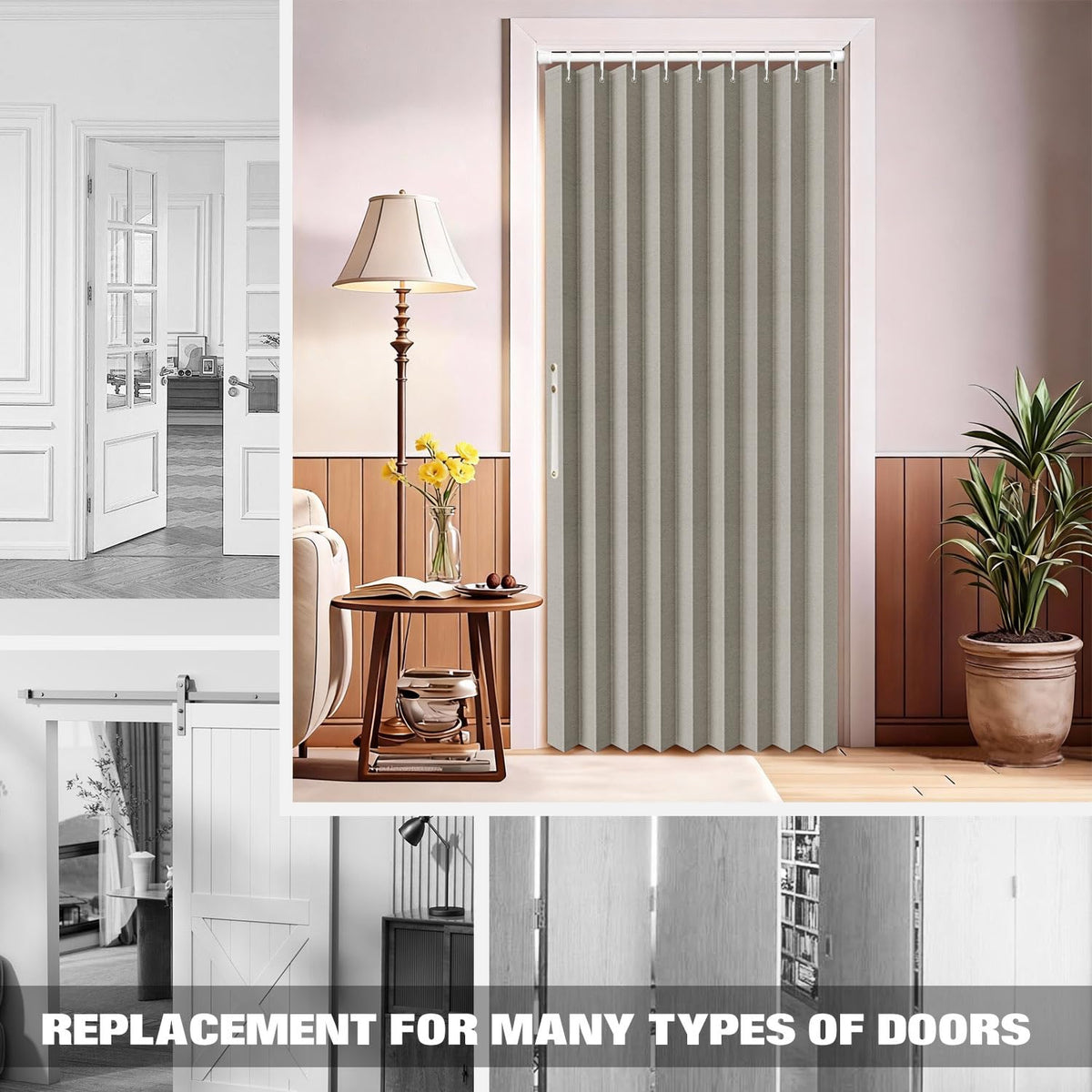 100% Blackout Fabric Folding Door Curtain with Magnetic Closure B9023