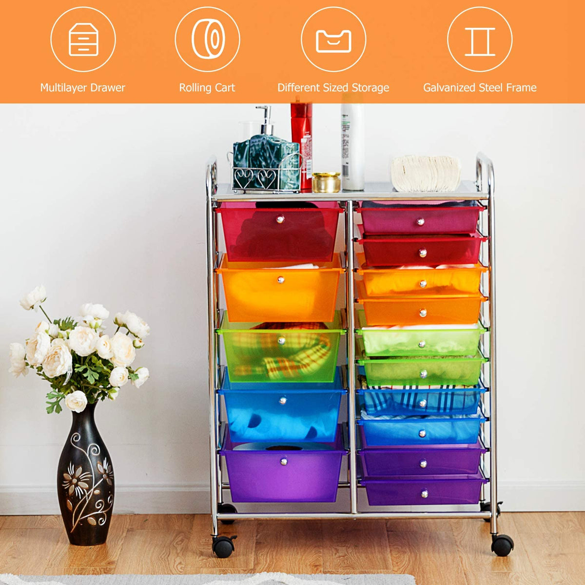 15 Drawer Rolling Storage Cart with Wheels D647