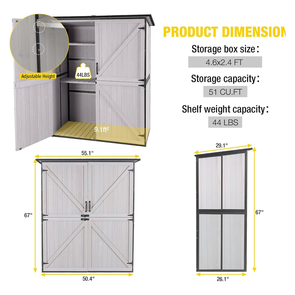 Off-White Storage Shed with Metal Frame, Wooden Floor and Adjustable Shelves O983
