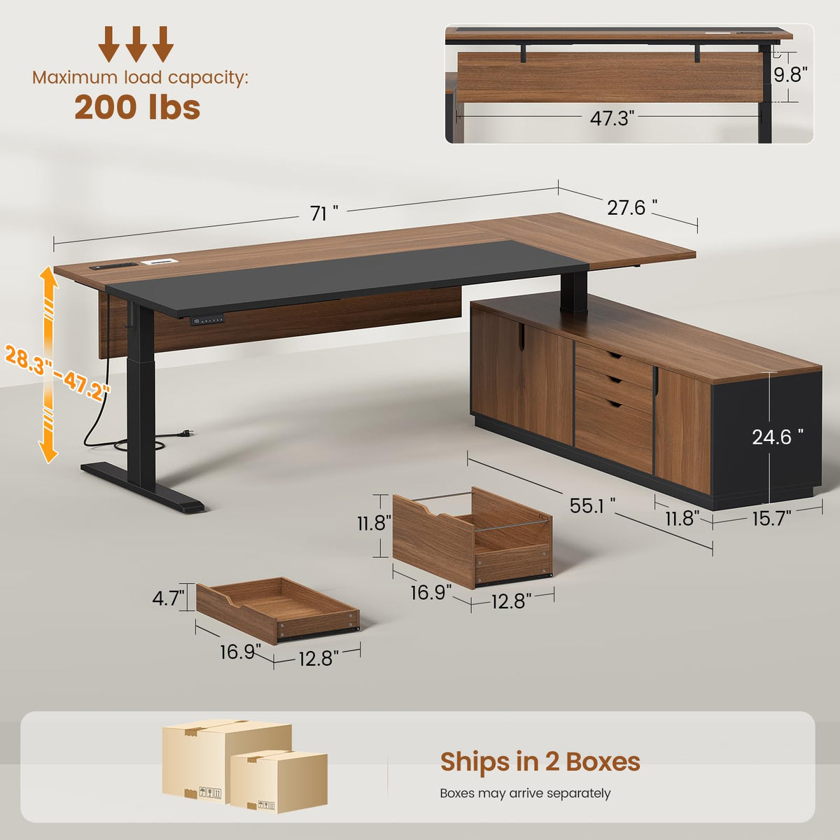 71" L Shaped Electric Standing Desk V2861