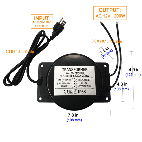 12V AC 200W Waterproof LED Power Supply Transformer P164