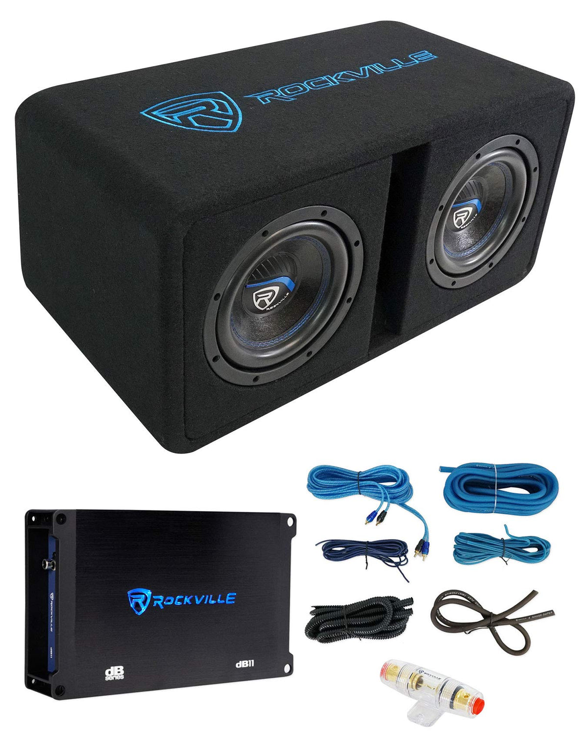 Dual 8" Loaded Car Subwoofer Enclosure with Amp E196828