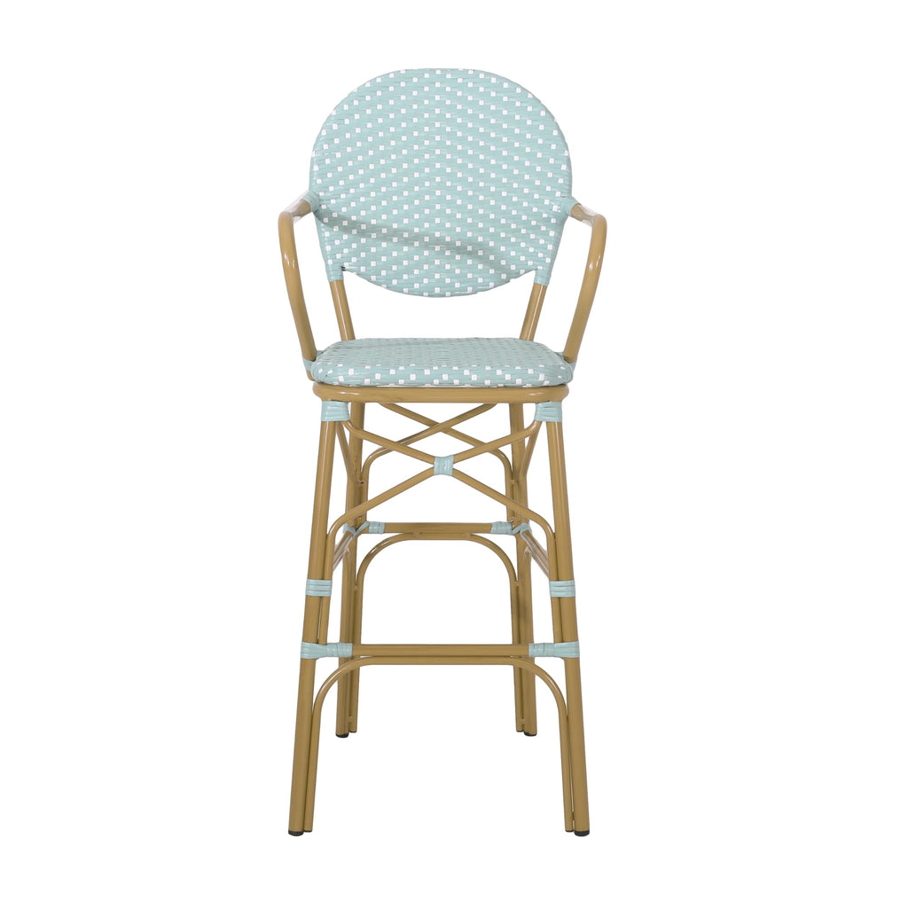 Teal Bamboo Print Wicker Aluminum Bar Stools Set of 2 D415141