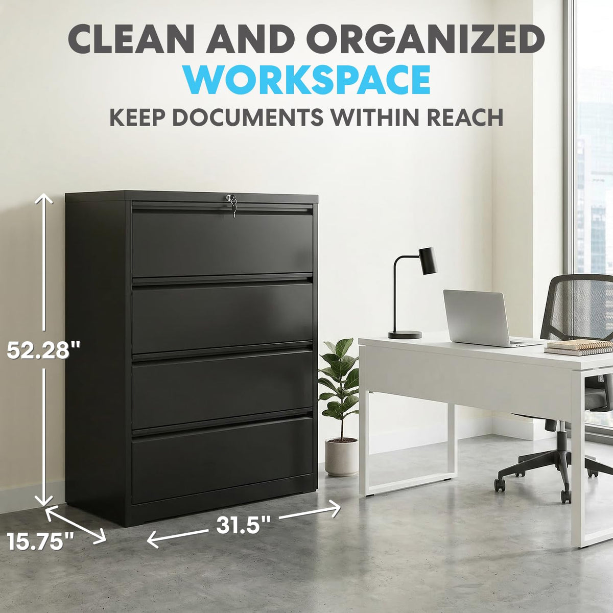4 Drawer Black Metal File Cabinet with Lock Y21103