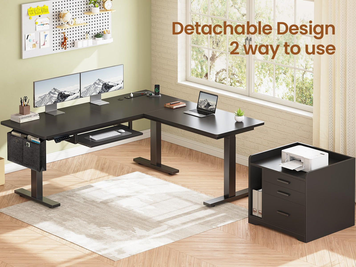 L Shaped Standing Desk with File Cabinet E1825