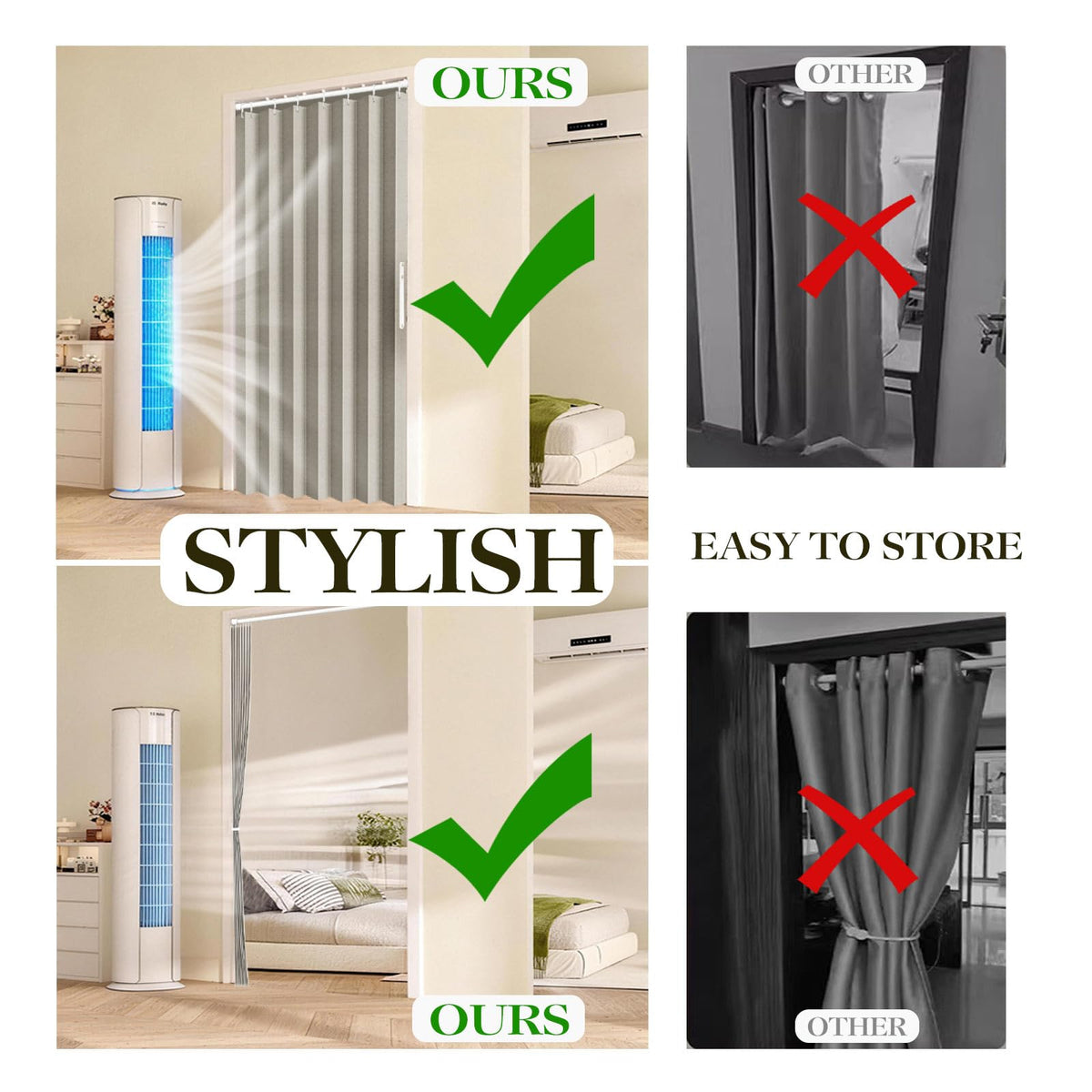 100% Blackout Fabric Folding Door Curtain with Magnetic Closure B9023