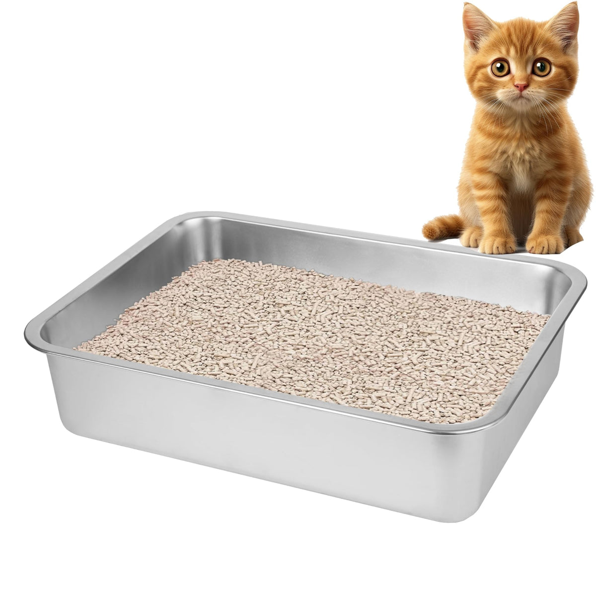 Large Stainless Steel Cat Litter Box H865