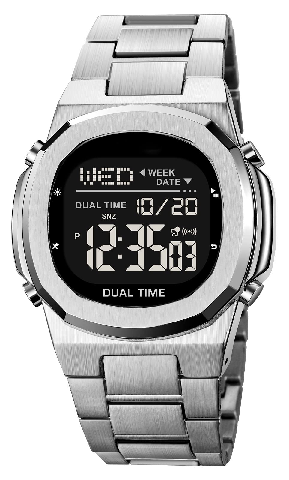 Men's Multifunctional Electronic Outdoor Sports Watch EL Light Large Digital Display Stainless Steel N2383